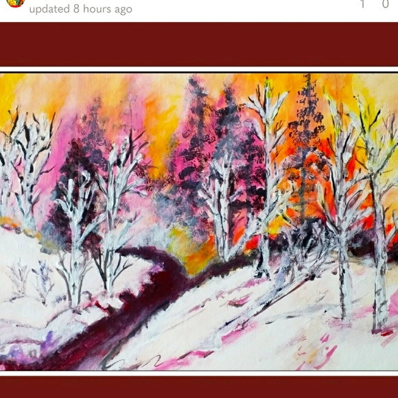 Forest, Pink Snow Sunset Nature acrylic art - Picture 2 of 2